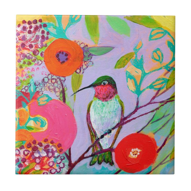 Carreau Colibri dans la tuile rose (Devant)