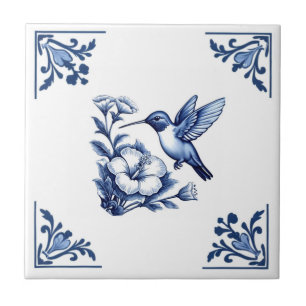 Carreau Colibri Delft Bleu Blanc Floral Corners Oiseau