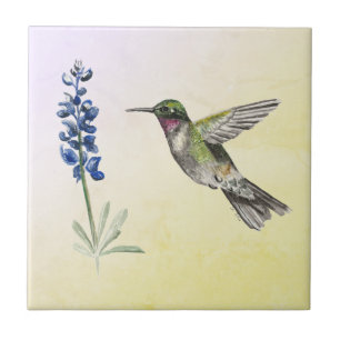 Carreau Colibri et Bluebonnet sur rose et jaune