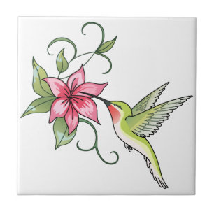 Carreau Colibri et fleurs