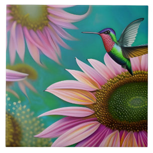 Carreau Colibri et tournesol rose