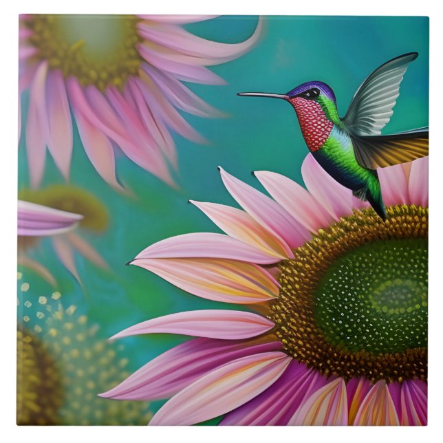 Carreau Colibri et tournesol rose (Devant)