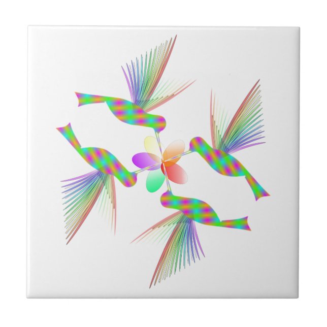 Carreau Colibris Arc-En-Ciel Embrasser Une Fleur (Devant)