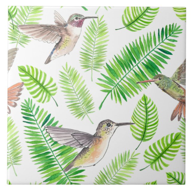 Carreau Colibris et feuilles tropicaux (Devant)