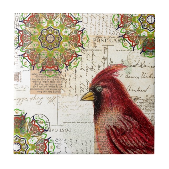 Carreau Collage Cardinal et Ephemera (Devant)