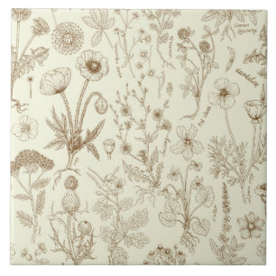 Carreau Collage de fleurs sauvages / beige et sépia