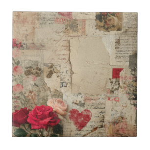 Carreau Collage romantique vintage Rose (4)