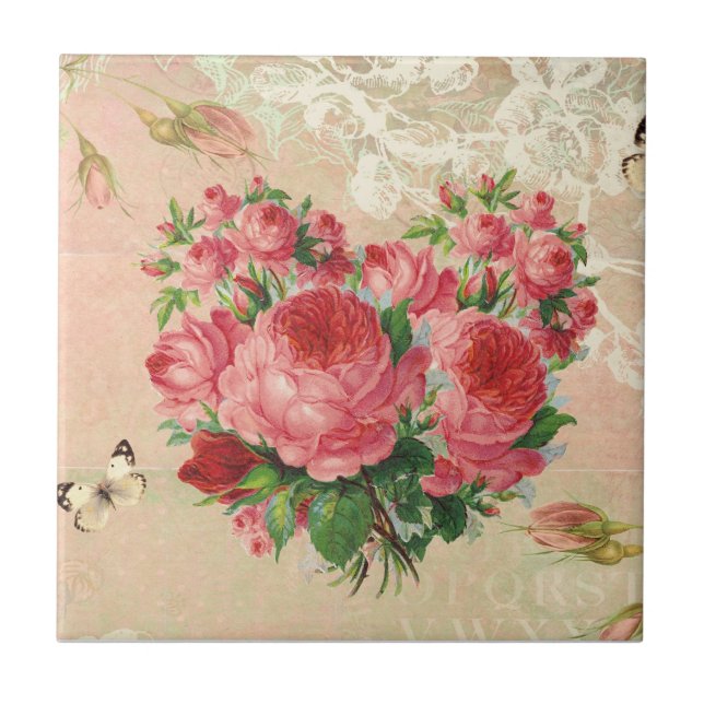 Carreau Collage rose de coeur de cru Girly (Devant)