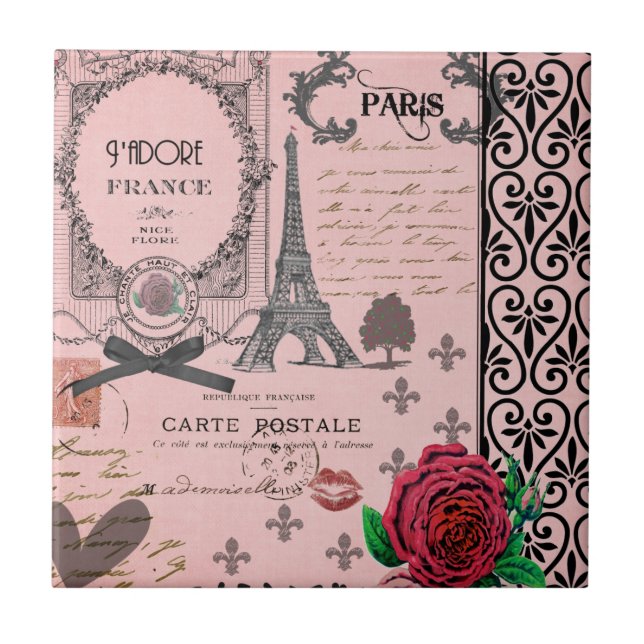Carreau Collage rose vintage de Paris (Devant)