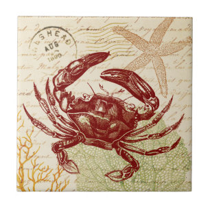 Carreau Collage rouge de crabe de bord de la mer