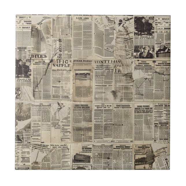 Carreau Collage rustique Vintage de journaux (2) (Devant)