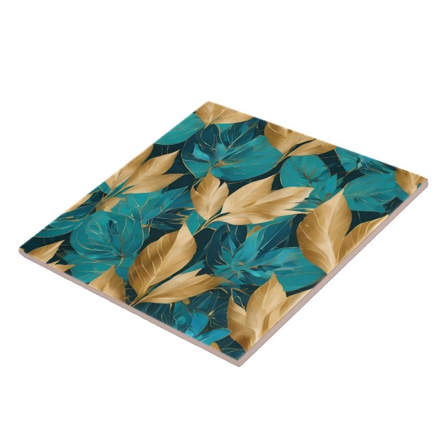 Carreau Collection de Feuilles Turquoise Gold (Côté)