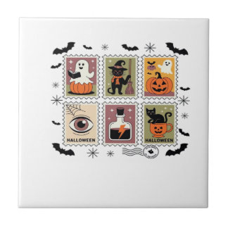 Carreau Collection de timbres de chat Halloween vintage T-