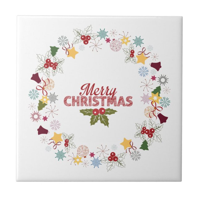 Carreau Collection de voeux Joyeux de la couronne de Noël (Devant)