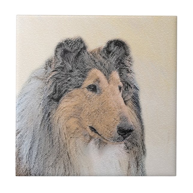 Carreau Collie (Rough) Peinture - Cute Original Dog Art (Devant)