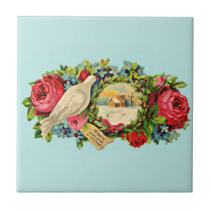 Carreau colombe blanche victorienne et message d'amour