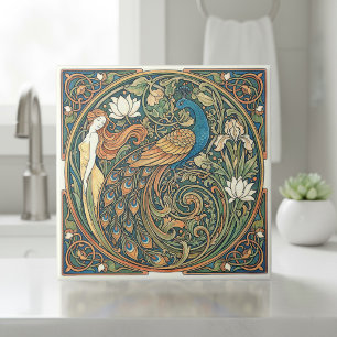 Carreau Coloré Art Nouveau Paon Pat#3 ID1193