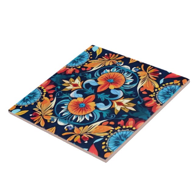 Carreau Coloré Boho Élégance florale : Mandala vibrant (Côté)