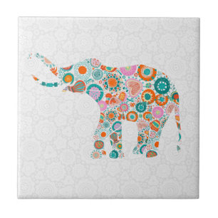 Carreau Coloré Cute Retro Eléphant Floral 4