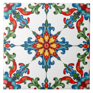Carreau Coloré, Méditerranée, mosaïque, rouge, orange, ble