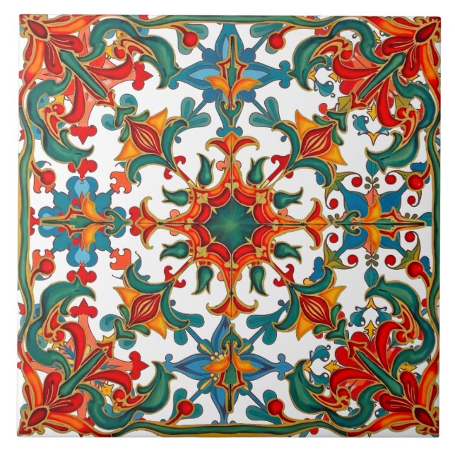 Carreau Coloré, Méditerranée, mosaïque, rouge, orange, ver (Devant)