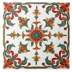 Carreau Coloré, Méditerranée, mosaïque, rouge, orange, ver