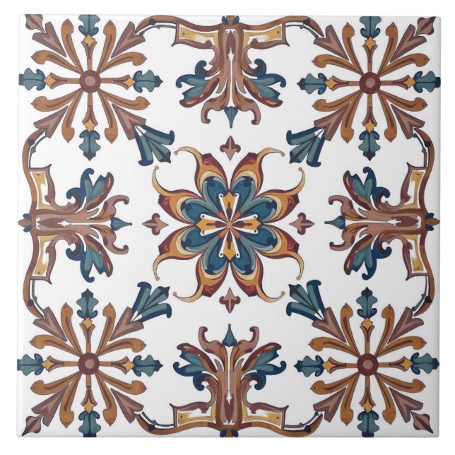 Carreau Coloré, Méditerranéen, mosaïque, bleu, neutre, (Devant)