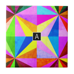 Carreau Coloré Moderne Multi-Coloré Géométrique Monogram