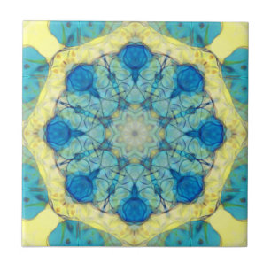 Carreau Coloré, oriental, mandala abstrait, turquoise, jau