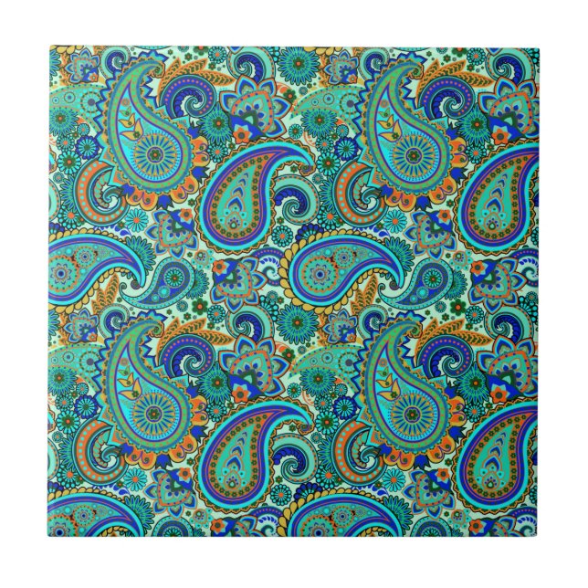 Carreau Coloré Retro Floral Paisley Motif (Devant)