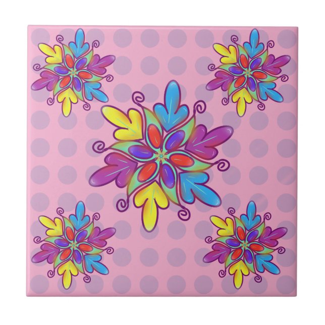 Carreau Colorful Abstract Kaleidoscope Flower Pattern (Devant)