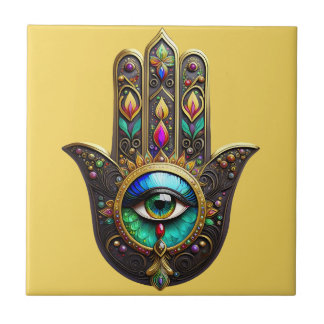 Carreau Colorful Brown Gold Hamsa Rainbow Color Third Eye