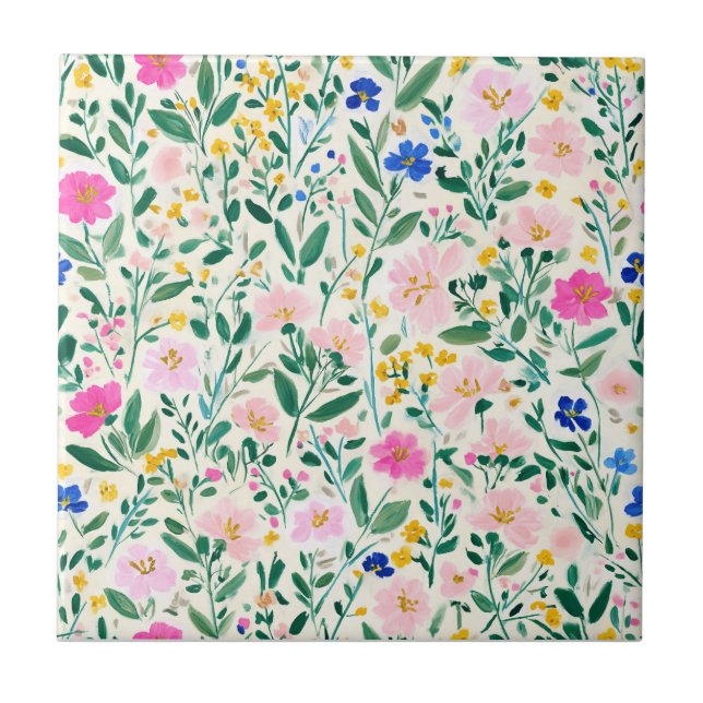 Carreau Colorful Floral Ceramic Tile (Devant)