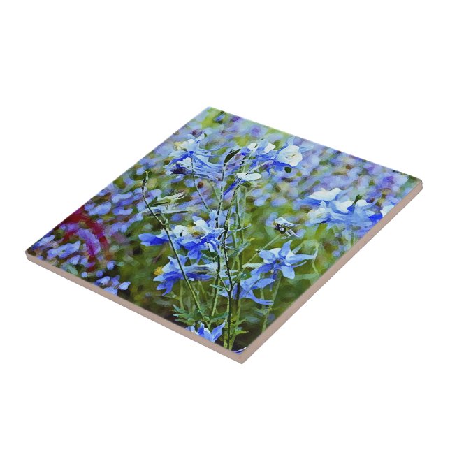 Carreau Columbines bleu - fleurs (Côté)