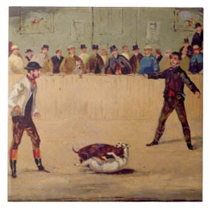 Carreau Combat de chien (huile sur le papier)
