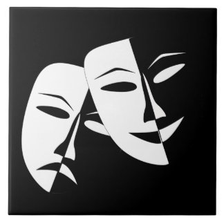 Carreau Comédie Tragédie Masque de théâtre noir et blanc
