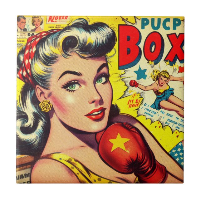 Carreau Comics pour filles de boxe rétro (Devant)