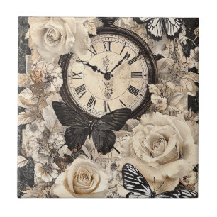 Carreau Compas vintage et papillon - Papier rustique (4)