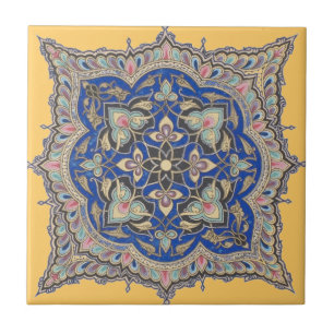 Carreau Conception bleue du Moyen-Orient d'or de jaune