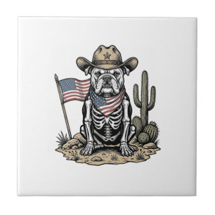 Carreau Conception de chemise patriotique de chien squelet