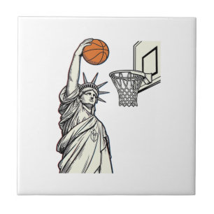 Carreau Conception de gravure vintage de dunk de basketbal
