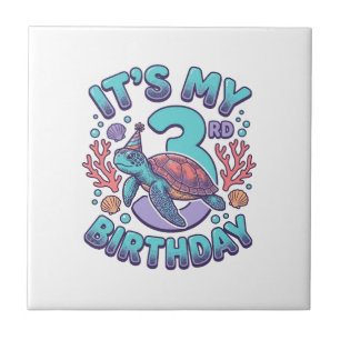 Carreau Conception de gravure vintage tortue 3e anniversai