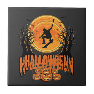 Carreau Conception de Lune de Skateboard d'Halloween Hallo