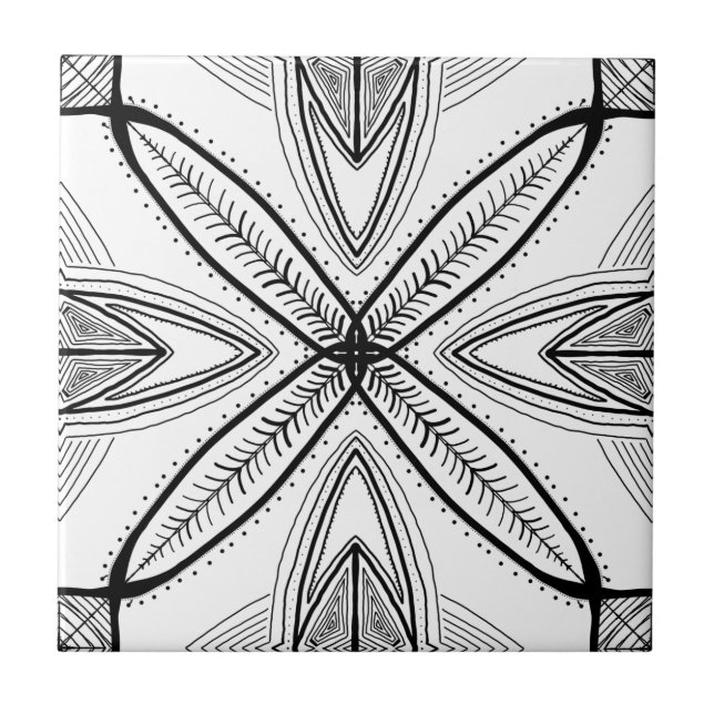 Carreau Conception de mandala de plume avec l'arrière - (Devant)