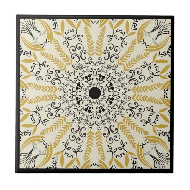 Carreau Conception de mandala en jaune et noir (Devant)