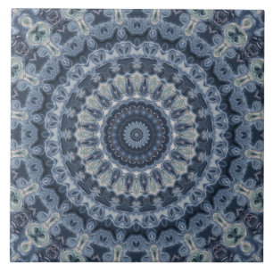 Carreau Conception de motif mandala bleu et argent