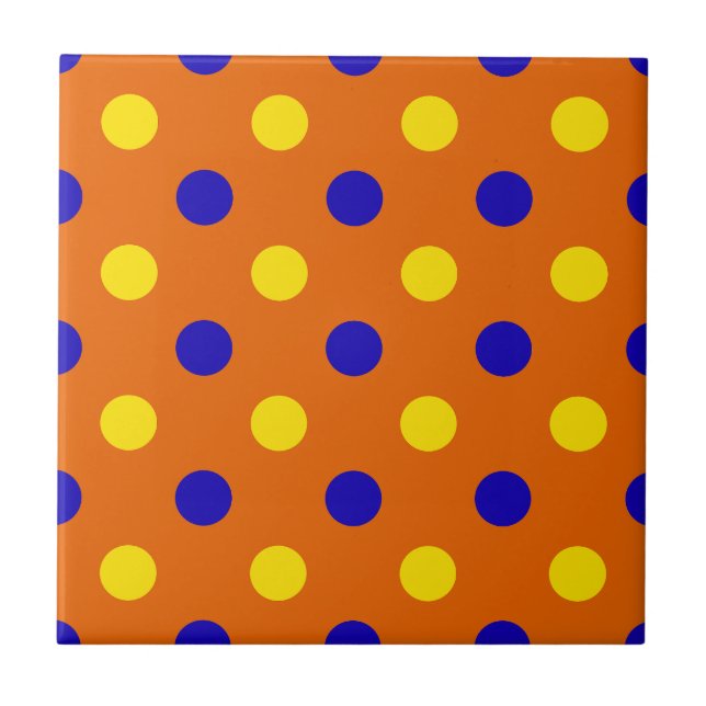 Carreau Conception de points polka bleus jaunes orange  (Devant)