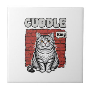Carreau Conception de T-shirt de chat vintage Cuddle King_