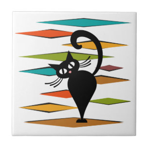 Carreau Conception du chat noir du milieu du siècle