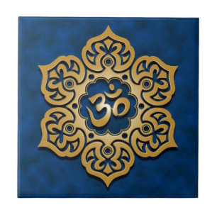 Carreau Conception florale d'Aum, bleu d'or